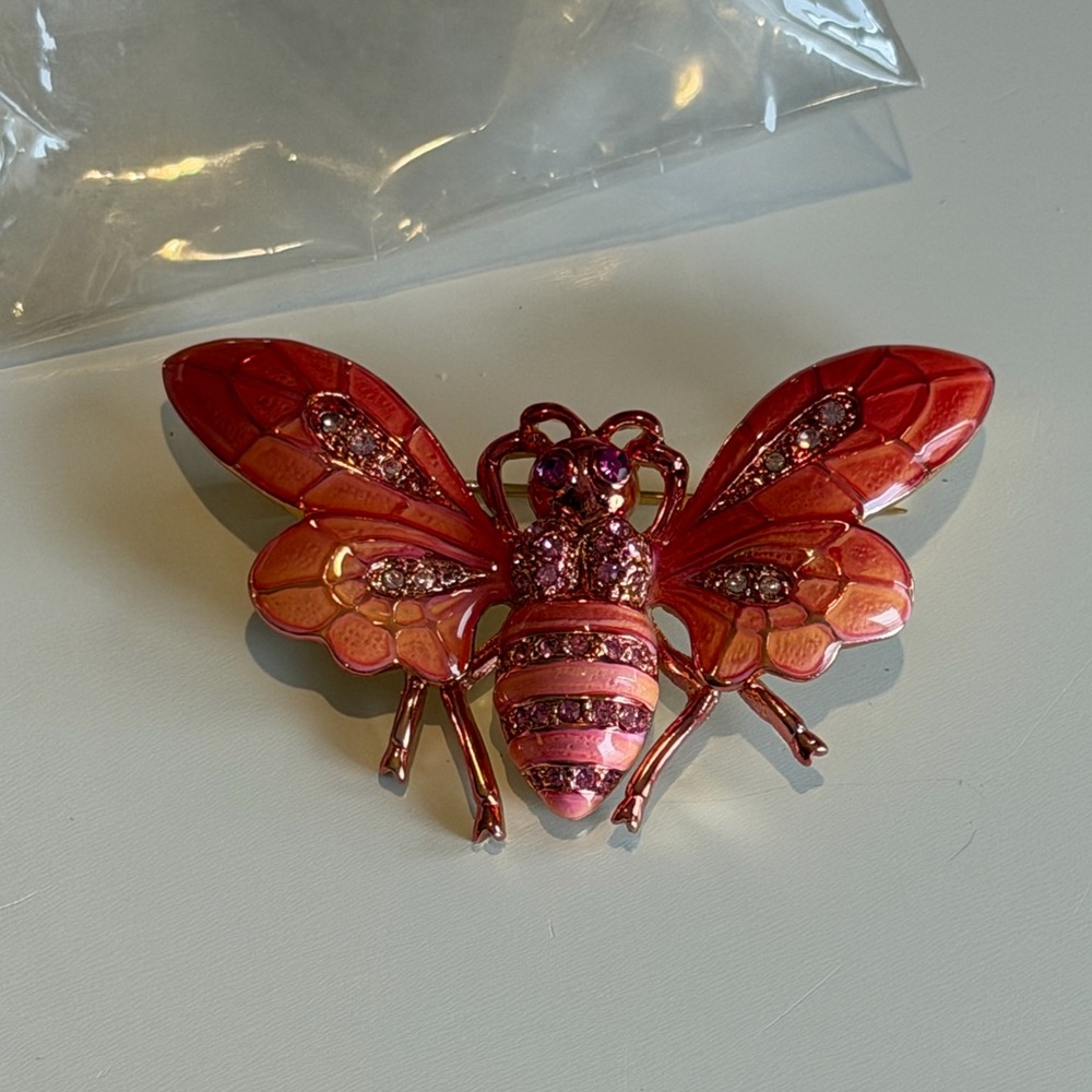Pink Enamel Bee Brooch